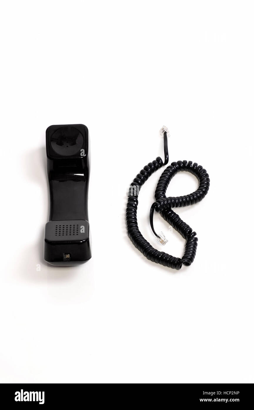 Black Telephone Tube with telephone cord of the body Stock Photo