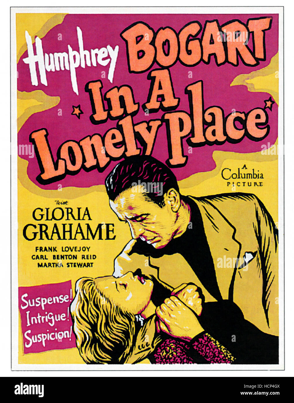 IN A LONELY PLACE, l-r: Gloria Grahame, Humphrey Bogart on poster art ...