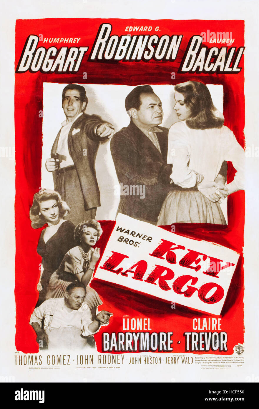 KEY LARGO, clockwise from bottom left: Lionel Barrymore, Claire Trevor ...