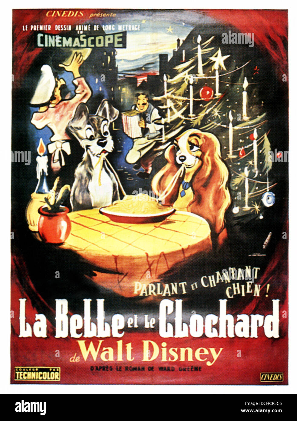 LADY AND THE TRAMP, (aka LA BELLE ET LE CLOCHARD), from left Tramp, Lady on French poster art