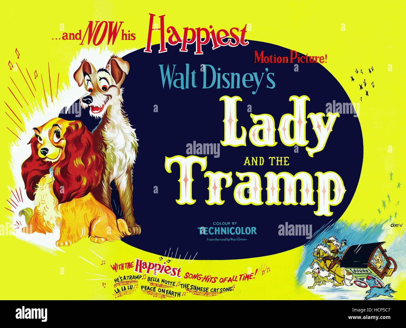 LADY AND THE TRAMP, from left Lady, Tramp on UK poster art, 1955 Stock
