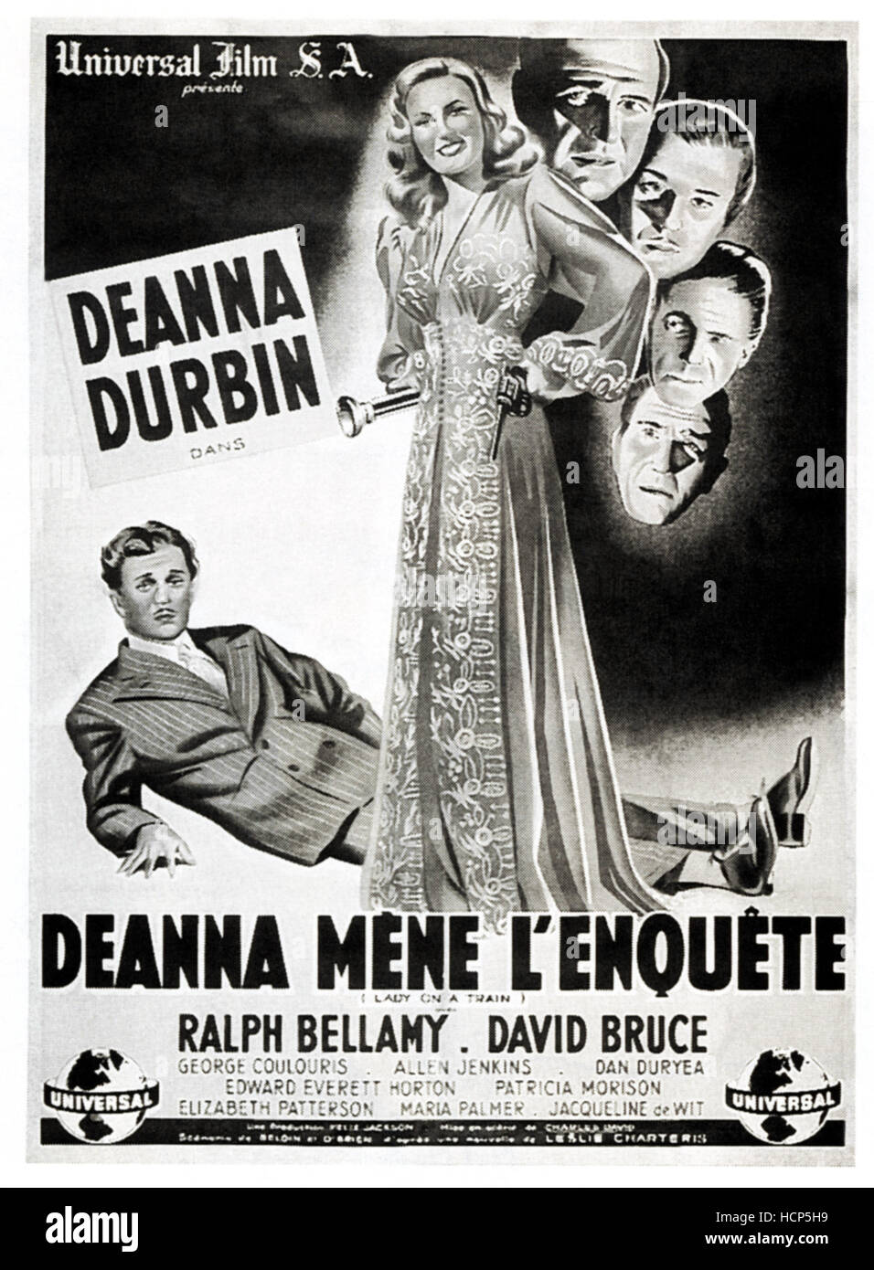 LADY ON A TRAIN (aka DEANNA MENE L'ENQUETE), center: Deanna Durbin on  French poster art, 1945 Stock Photo - Alamy