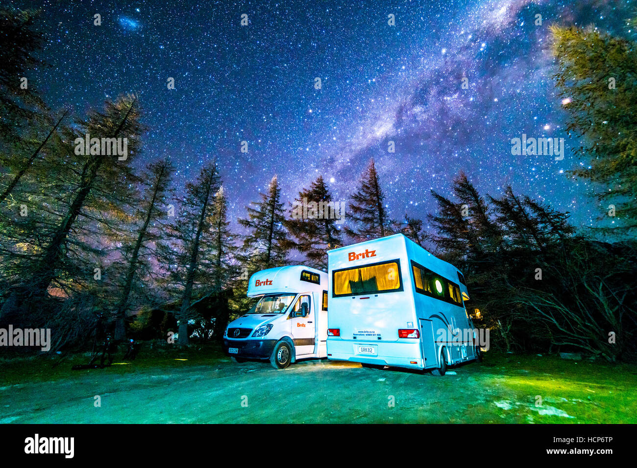 GLENTENNER, NEW ZEALAND - AUGUST 30, 2016: Milky way from glentanner campsite, New Zealand. Stock Photo