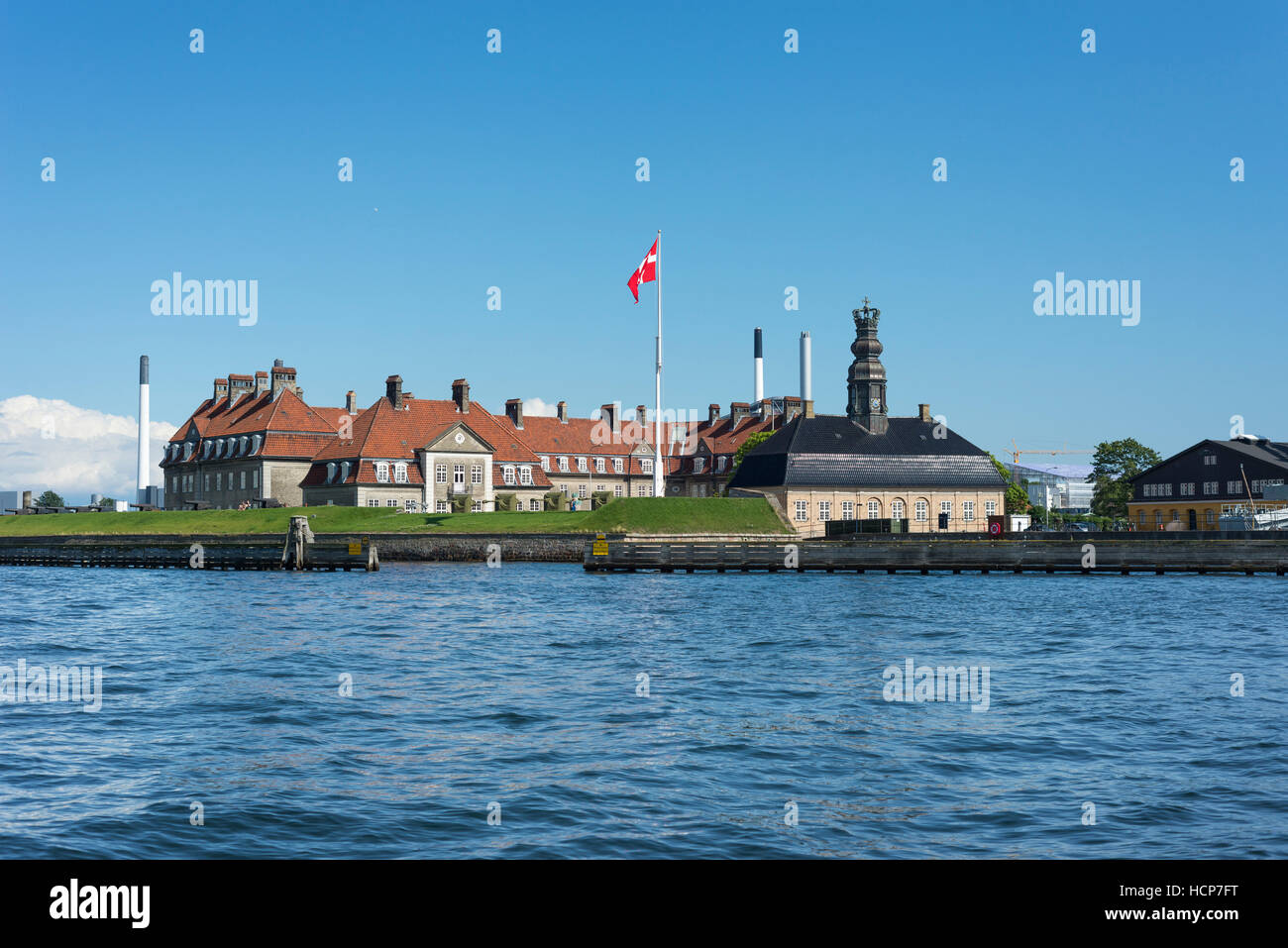 Military Open Air Museum, Holmen Naval Base, Central Station with tower, Nyholm Island, Inner Harbor, Copenhagen, Denmark Stock Photo