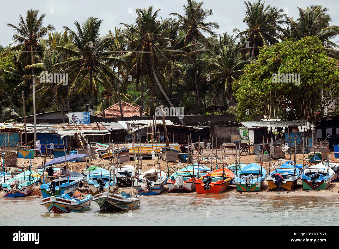 Fishing boats in harbor, Beruwela, Western Province, Sri Lanka Stock Photo