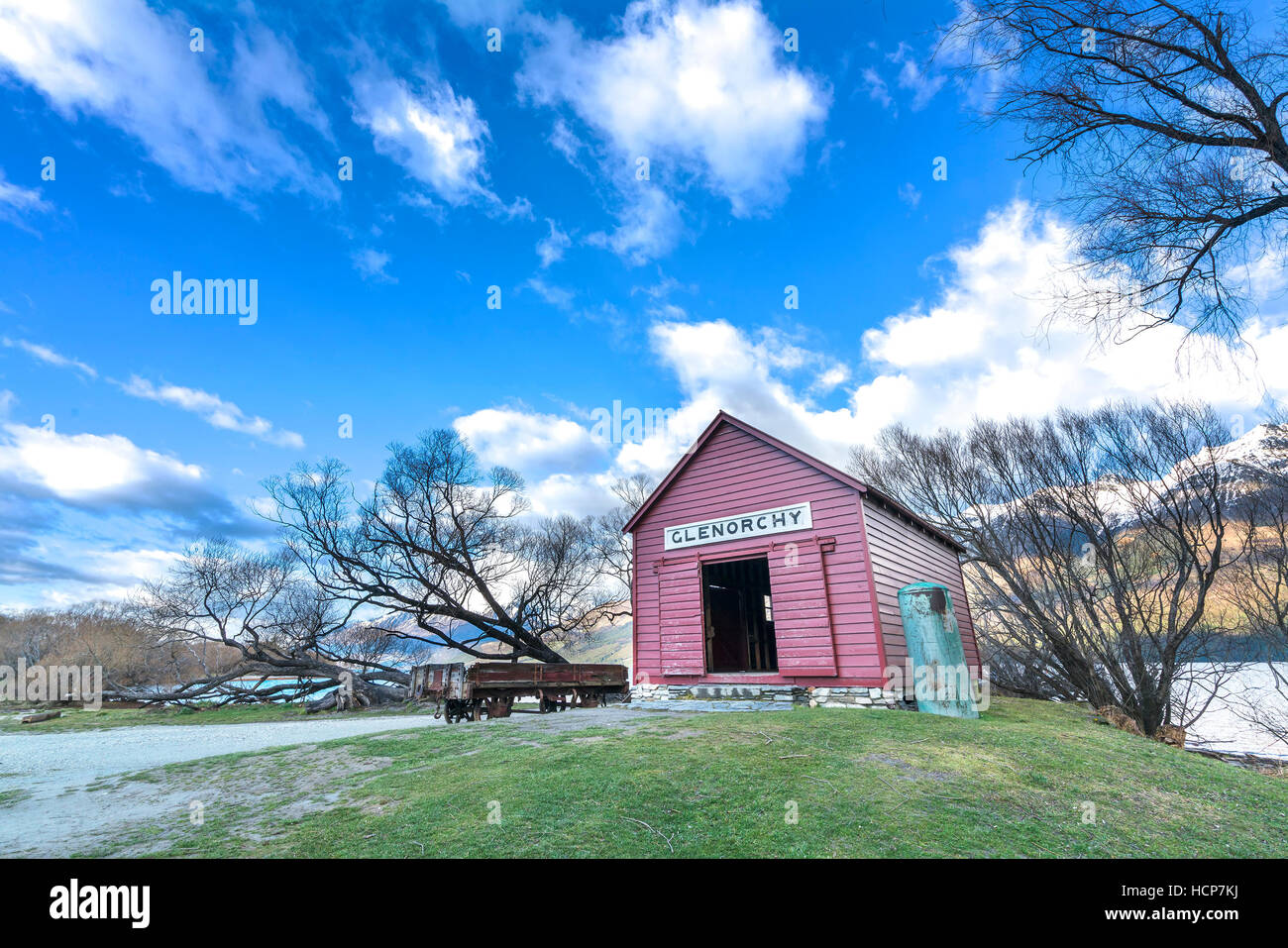 Iconic RedColor house in Glenorchy, Queenstown, New Zealand Stock
