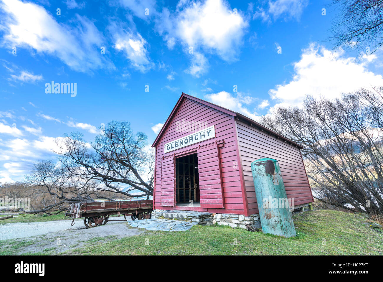 Iconic RedColor house in Glenorchy, Queenstown, New Zealand Stock