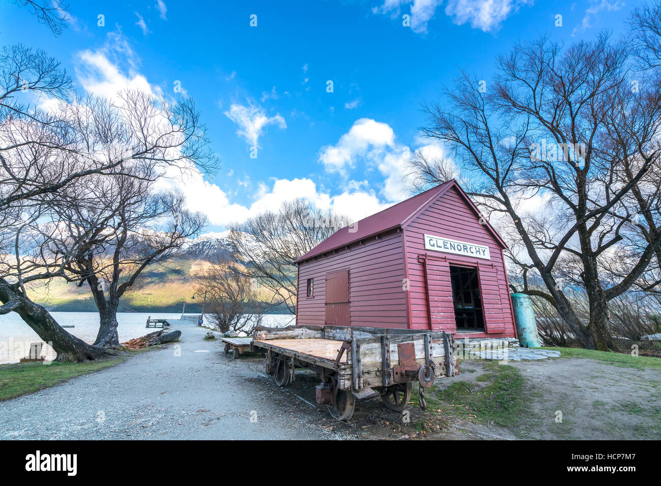 Iconic RedColor house in Glenorchy, Queenstown, New Zealand Stock