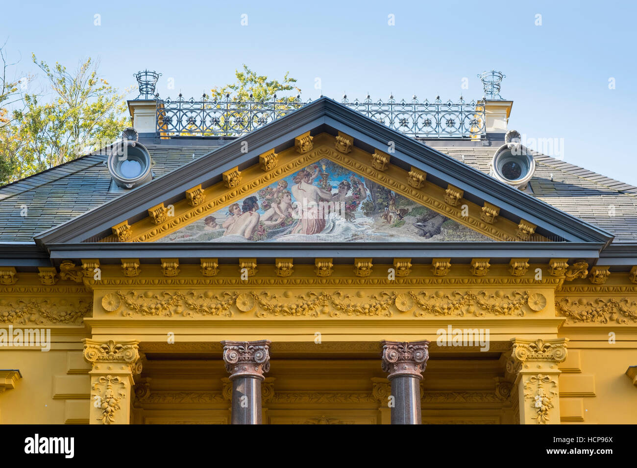 Gable, Villa Oechsler, Heringsdorf, imperial baths, Usedom, Mecklenburg-Western Pomerania, Germany Stock Photo