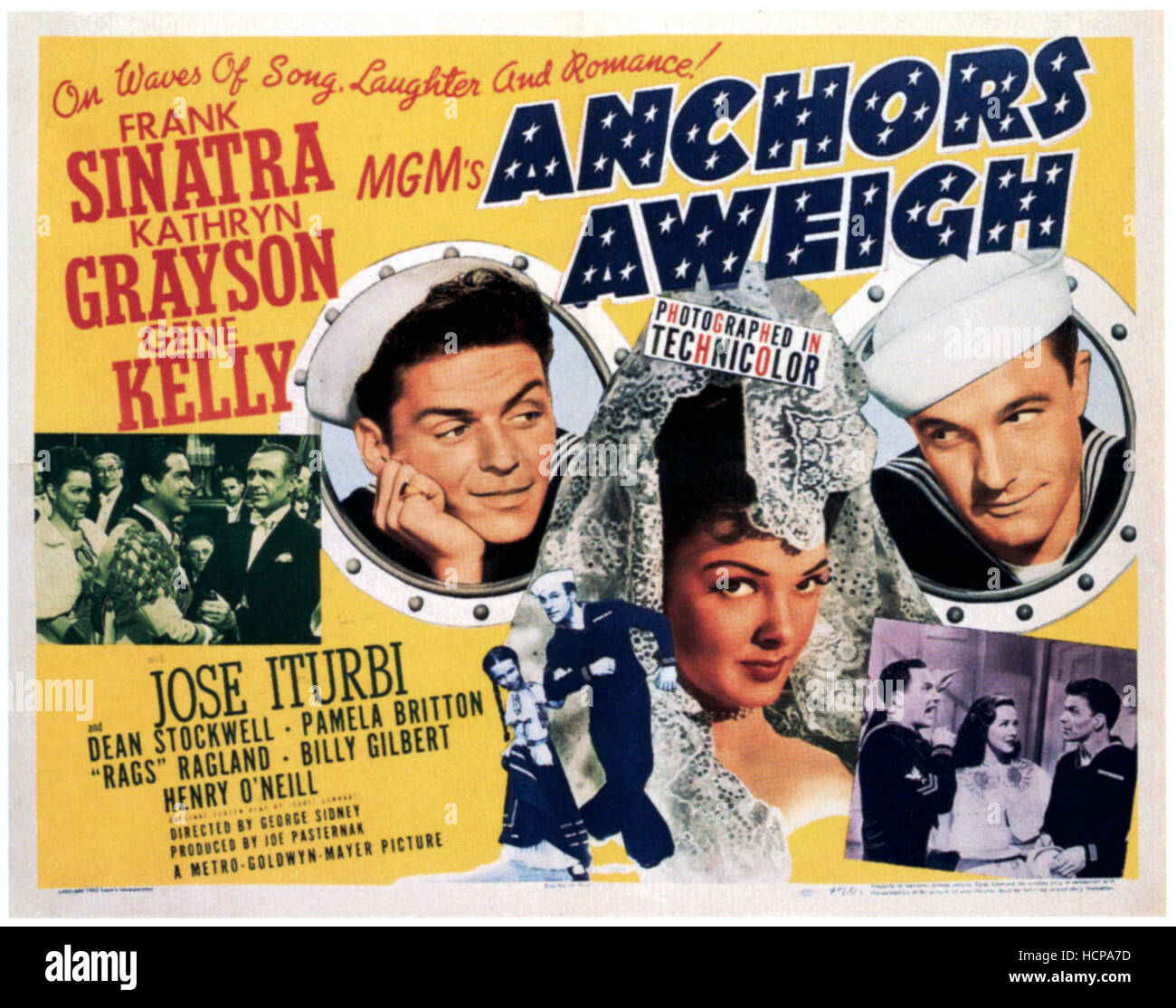 ANCHORS AWEIGH, center from left Frank Sinatra, Kathryn Grayson, Gene Kelly, bottom right Gene