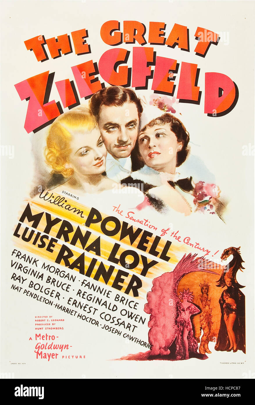 THE GREAT ZIEGFELD, Myrna Loy, William Powell, Luise Rainer, 1936, poster art Stock Photo