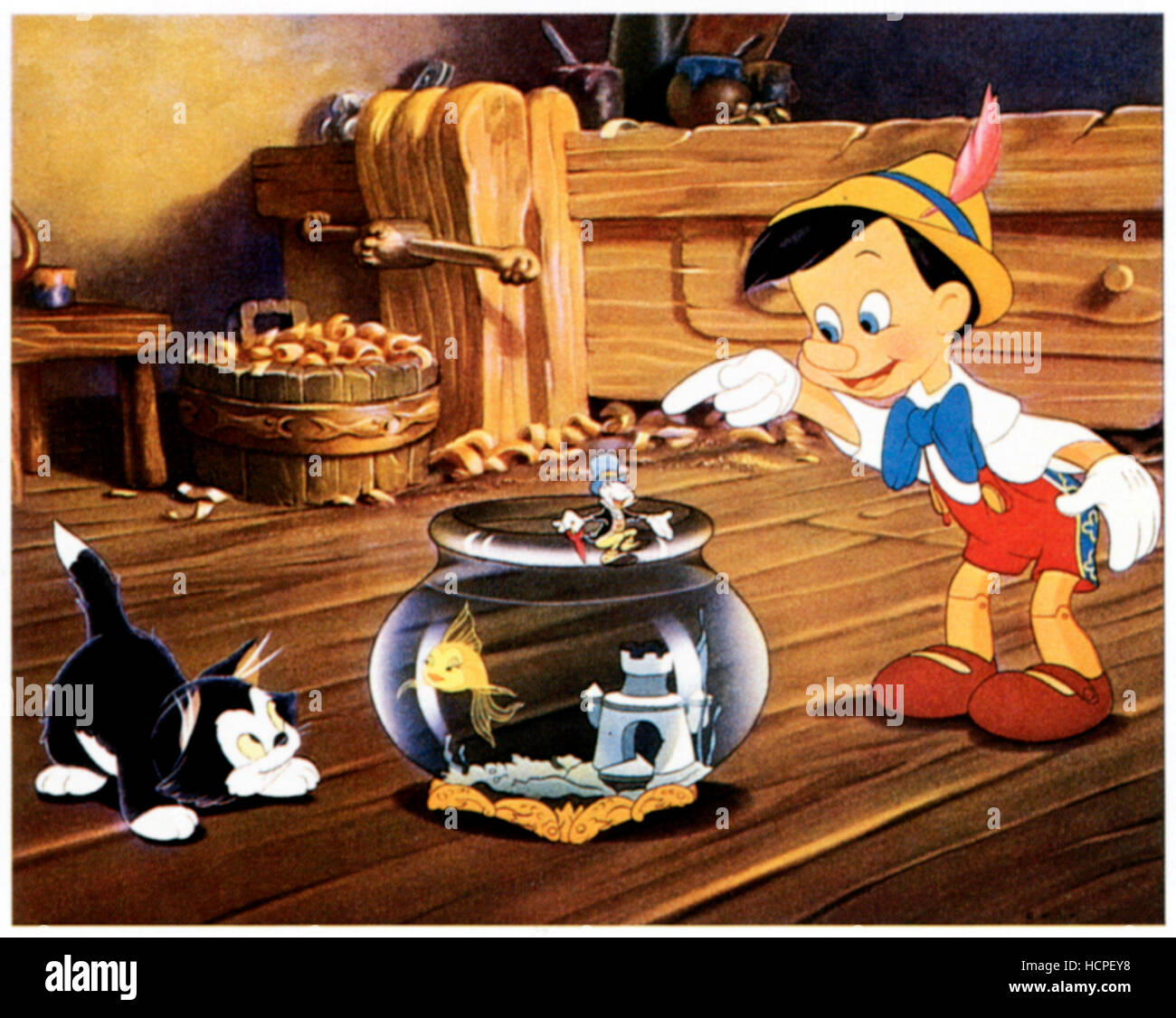 PINOCCHIO, from left: Figaro, Cleo the Fish, Jiminy Cricket, Pinocchio ...