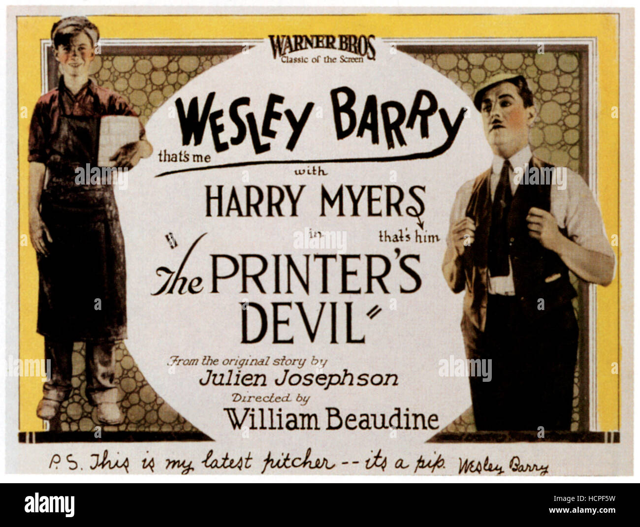 THE PRINTER'S DEVIL, from left Wesley Barry, Harry Myers, 1923 Stock