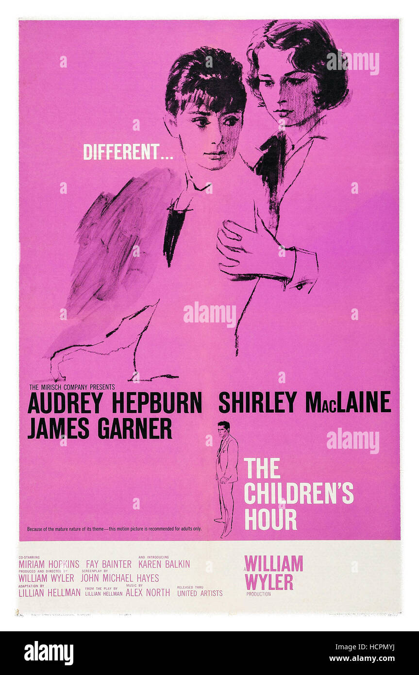 THE CHILDREN'S HOUR, from left: Audrey Hepburn, Shirley MacLaine on poster art, 1961. Stock Photo