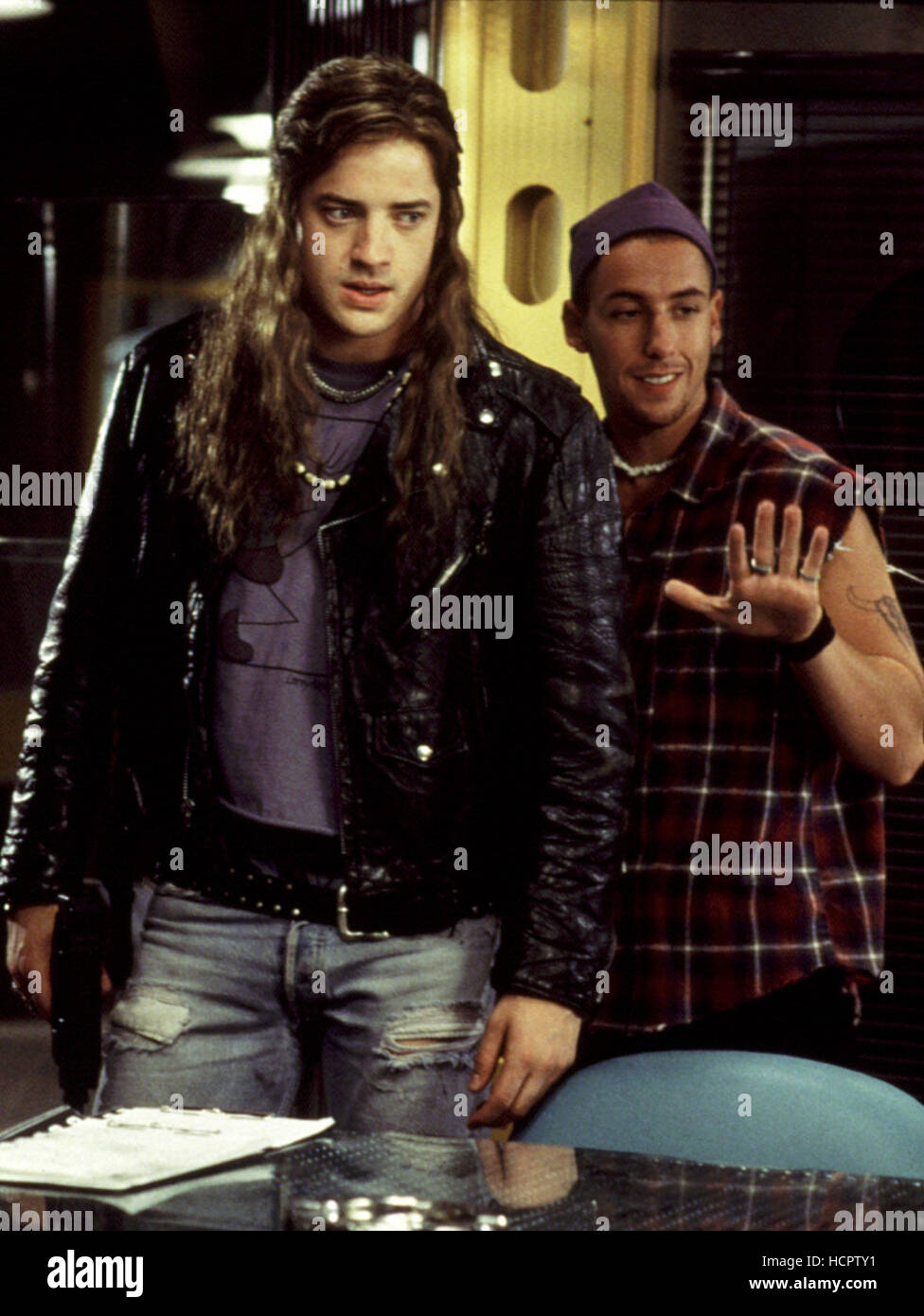 AIRHEADS, Brendan Fraser, Adam Sandler, 1994, leather jacket. TM and Copyright (c) 20th Century Fox Film Corp. All rights Stock Photo