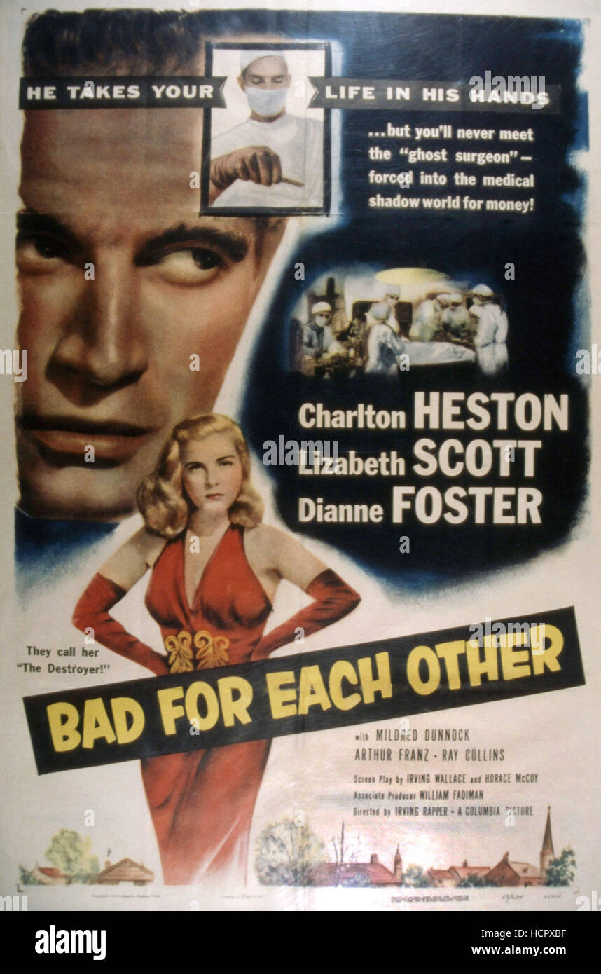 BAD FOR EACH OTHER, Charlton Heston, Lizabeth Scott, 1953 Stock Photo
