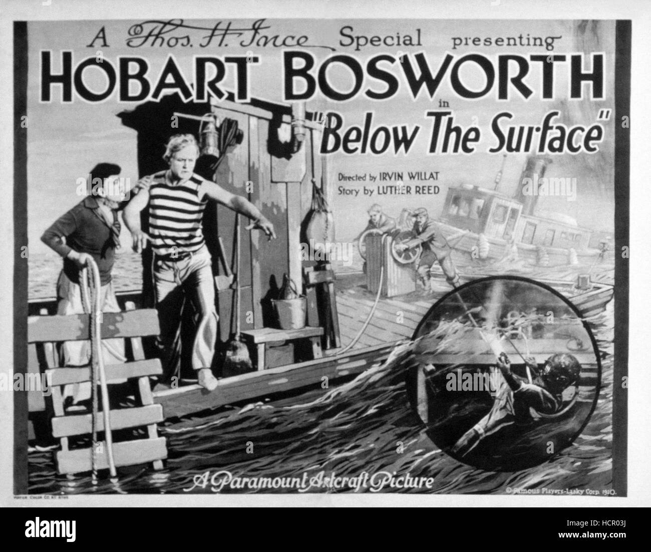 BELOW THE SURFACE, Hobart Bosworth (striped shirt), 1920 Stock Photo