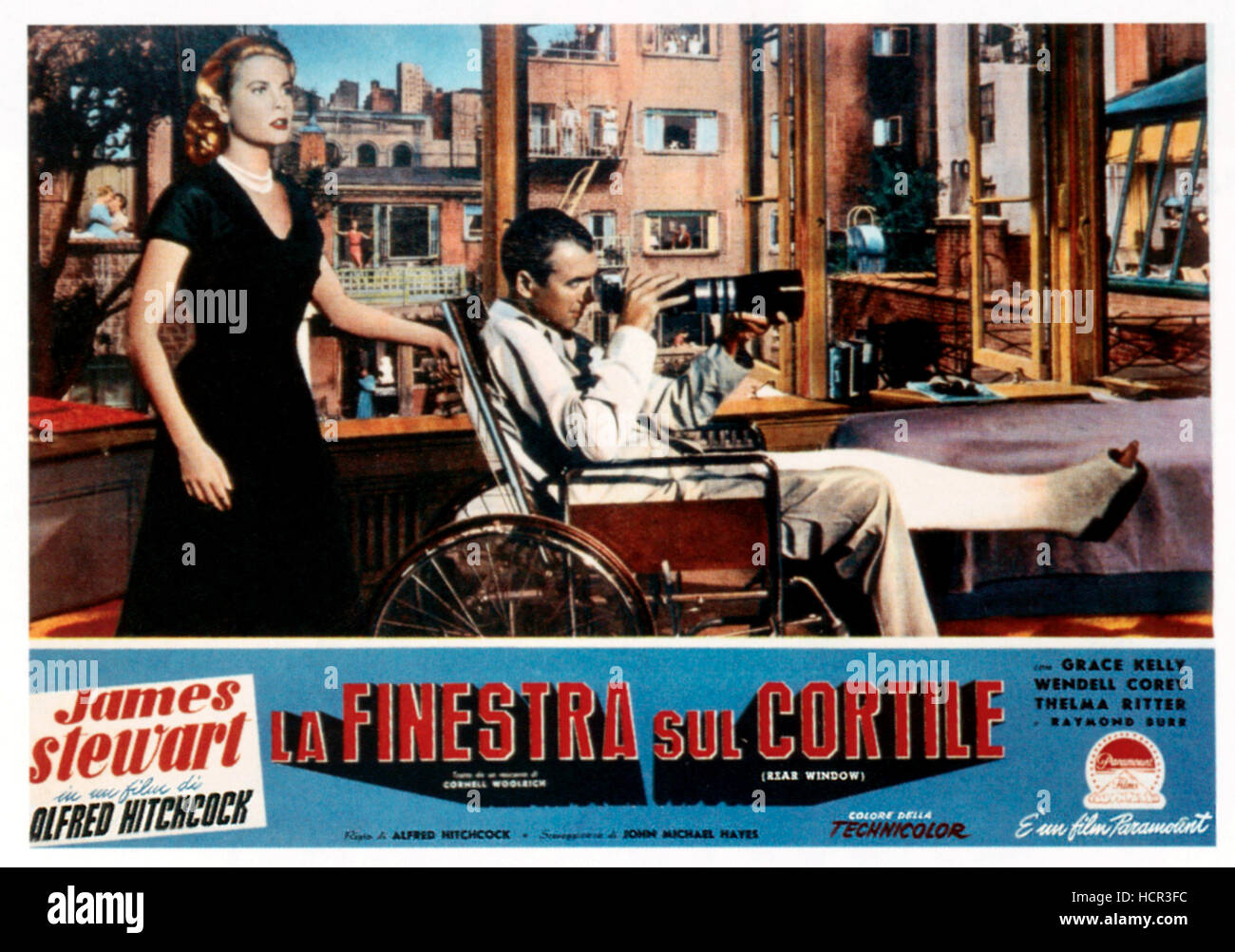 REAR WINDOW (aka LA FINESTRA SUL CORTILE), from left: Grace Kelly, James  Stewart on Italian poster art, 1954 Stock Photo - Alamy