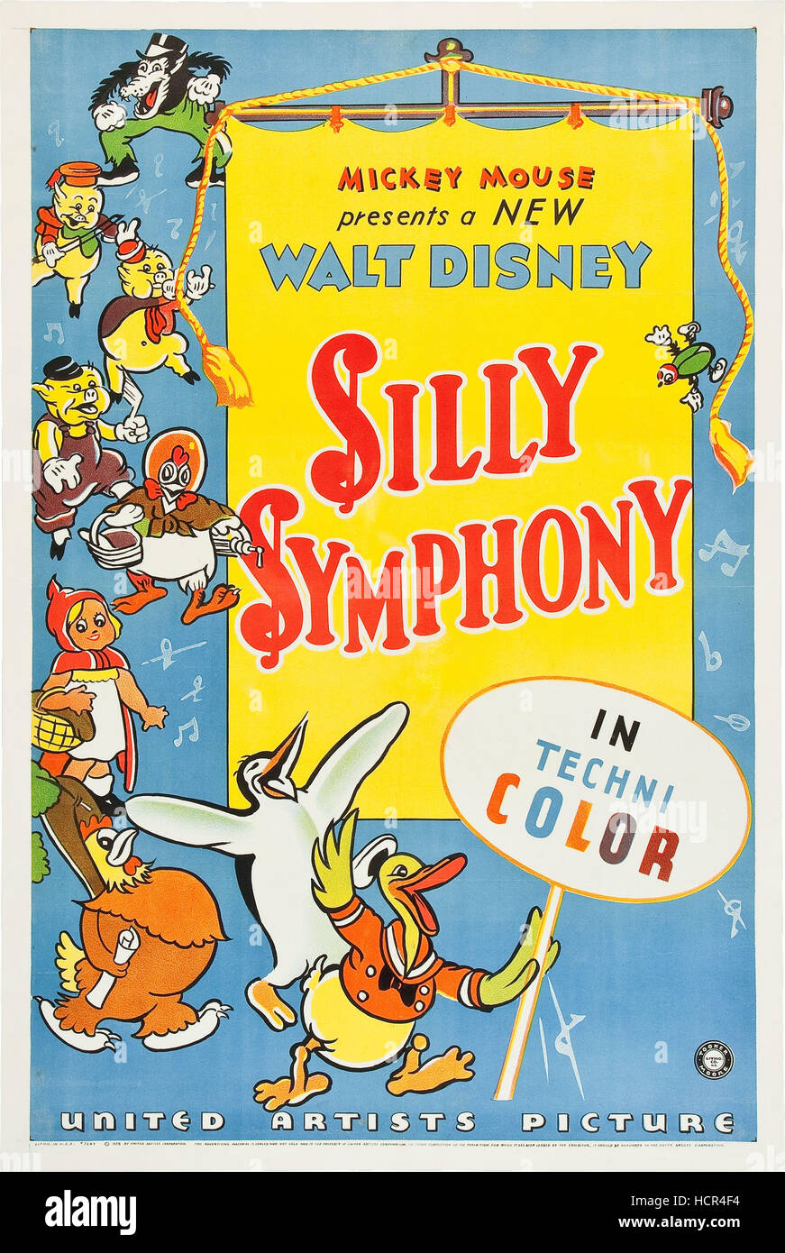SILLY SYMPHONY, from top left: Big Bad Wolf, Three Little Pigs, Henny Penny, Little Red Riding Hood, chicken, penguin, Donald Stock Photo