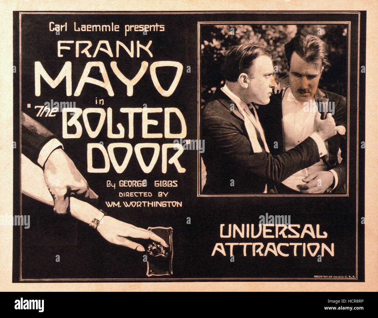 THE BOLTED DOOR, Frank Mayo (left), 1923 Stock Photo