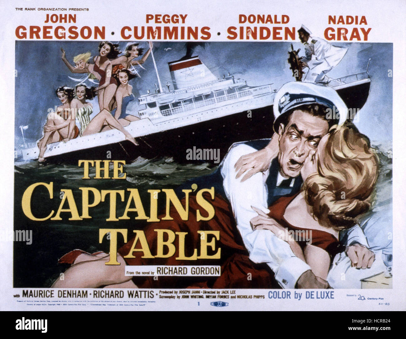 THE CAPTAIN'S TABLE, front from left John Gregson, Peggy Cummins, 1959