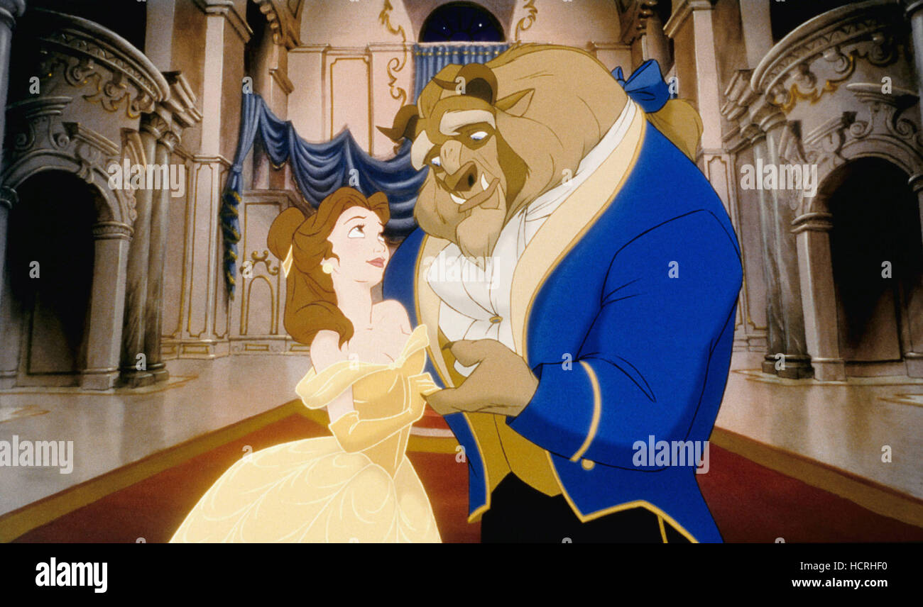 BEAUTY AND THE BEAST, from left: Belle, Beast, Walt Disney animated, 1991. ©Buena Vista Pictures/Courtesy Everett Collection Stock Photo