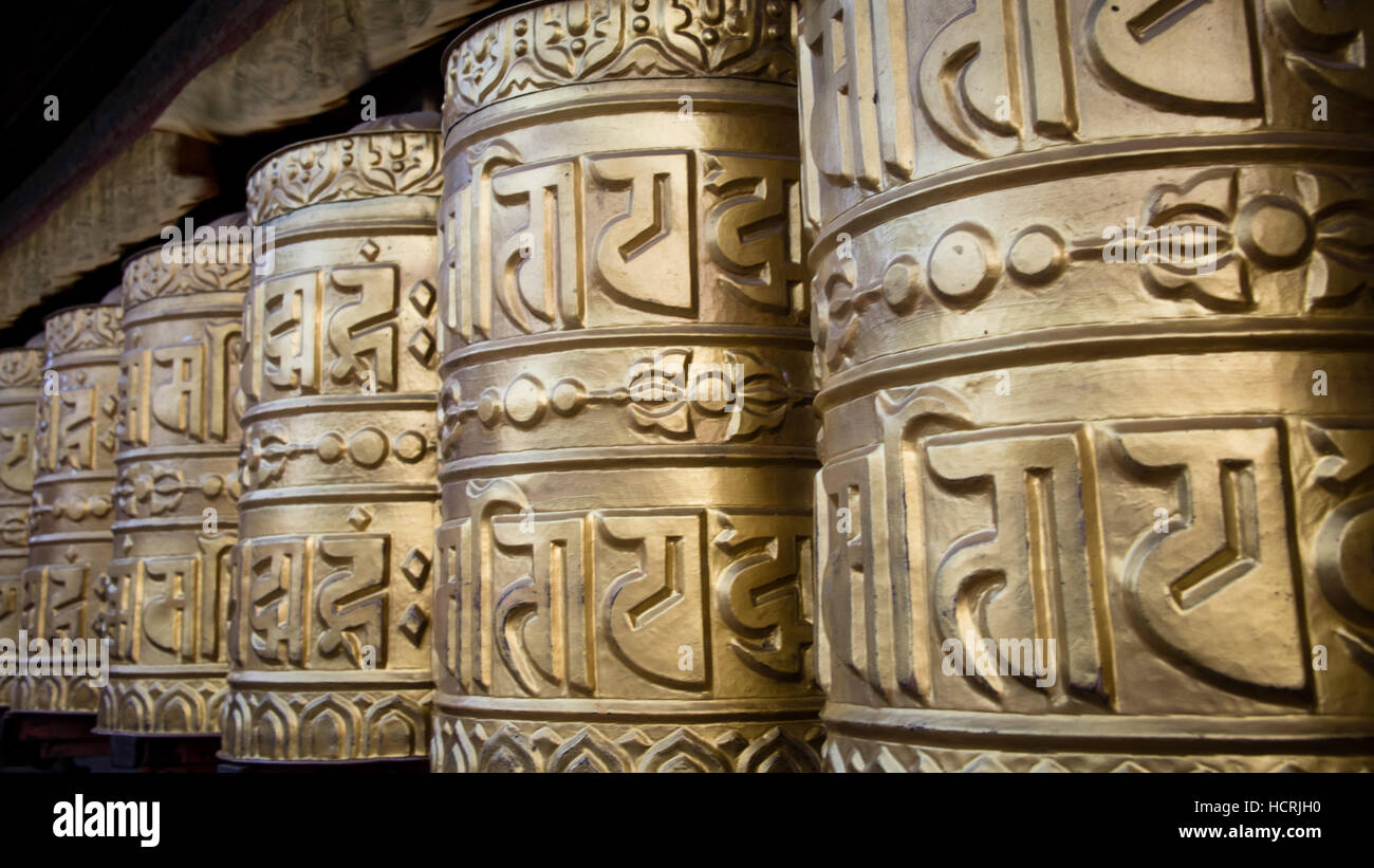Buddhist prayer wheels at the Monkey Temple, Kathmandu Stock Photo - Alamy