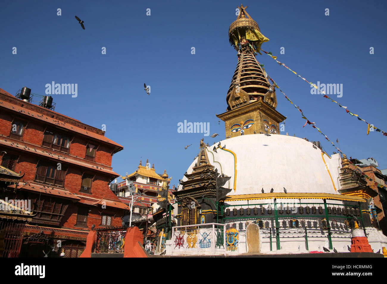 Golden stupa of the Buddhist temple, Thamel, Kathmandu, Nepal. Stock Photo