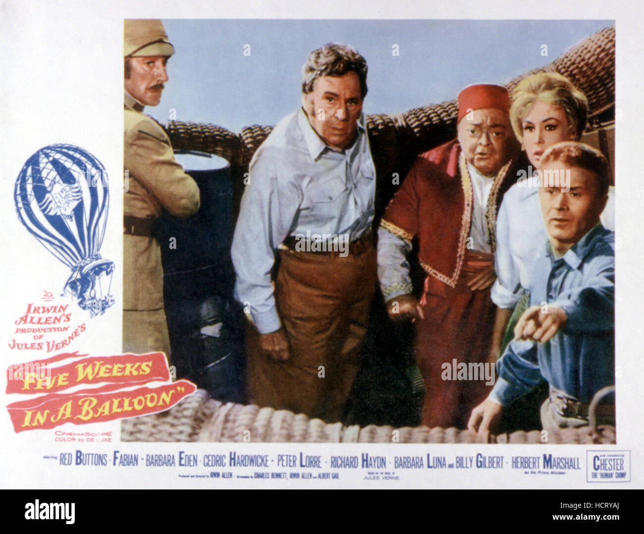 FIVE WEEKS IN A BALLOON, Richard Haydn, Cedric Hardwicke, Peter Lorre,  Barbara Eden, Red Buttons, 1962. TM and Copyright © 20th Stock Photo - Alamy