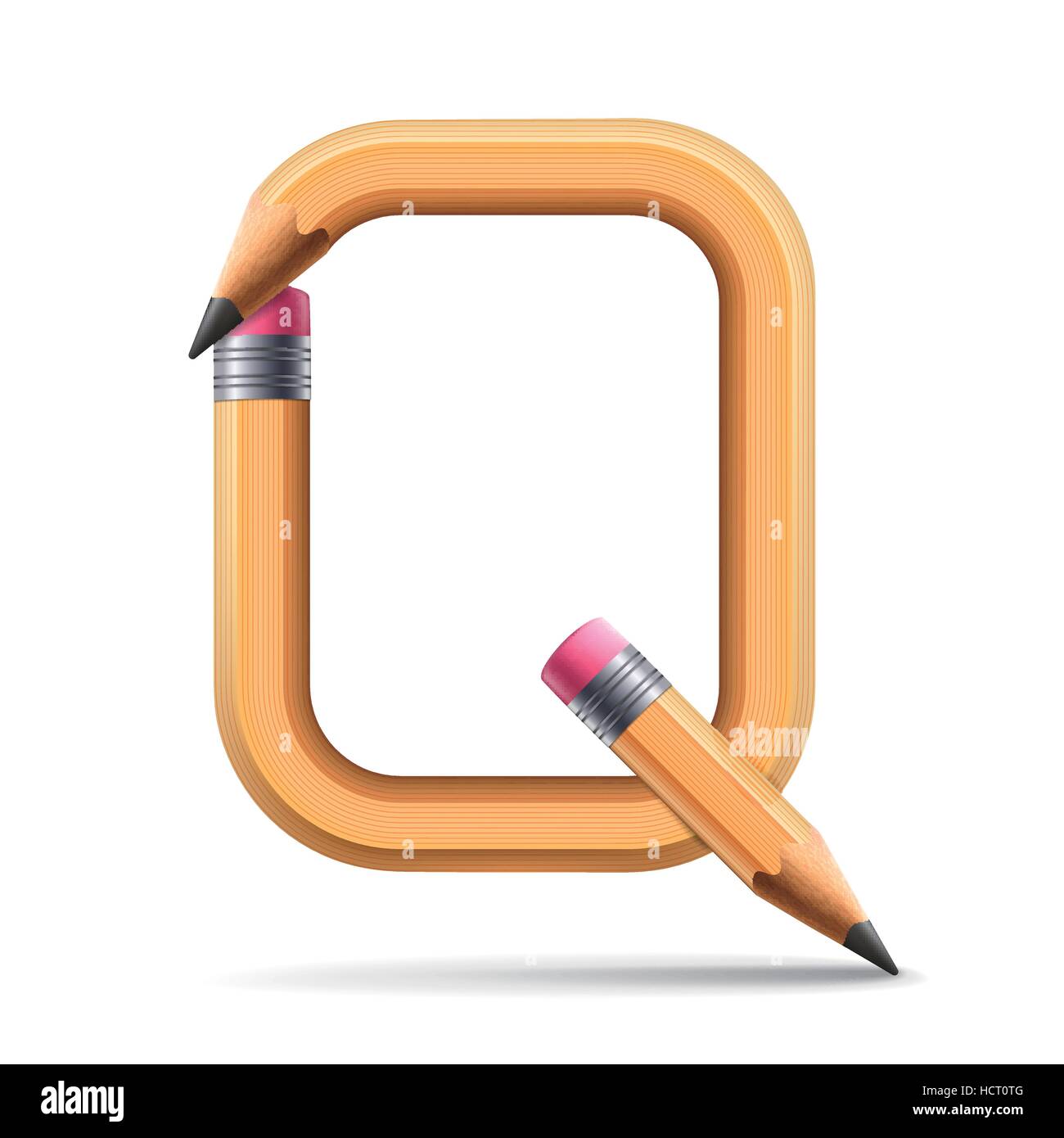 3d yellow pencil alphabet Q isolated on white background Stock Vector ...