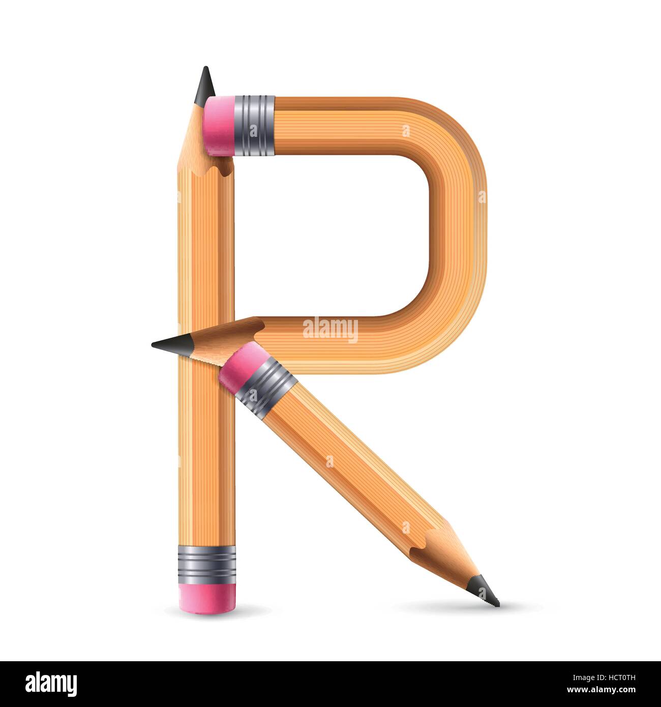 Letter R Pencil 3d yellow pencil alphabet R isolated on white background Stock Vector ...