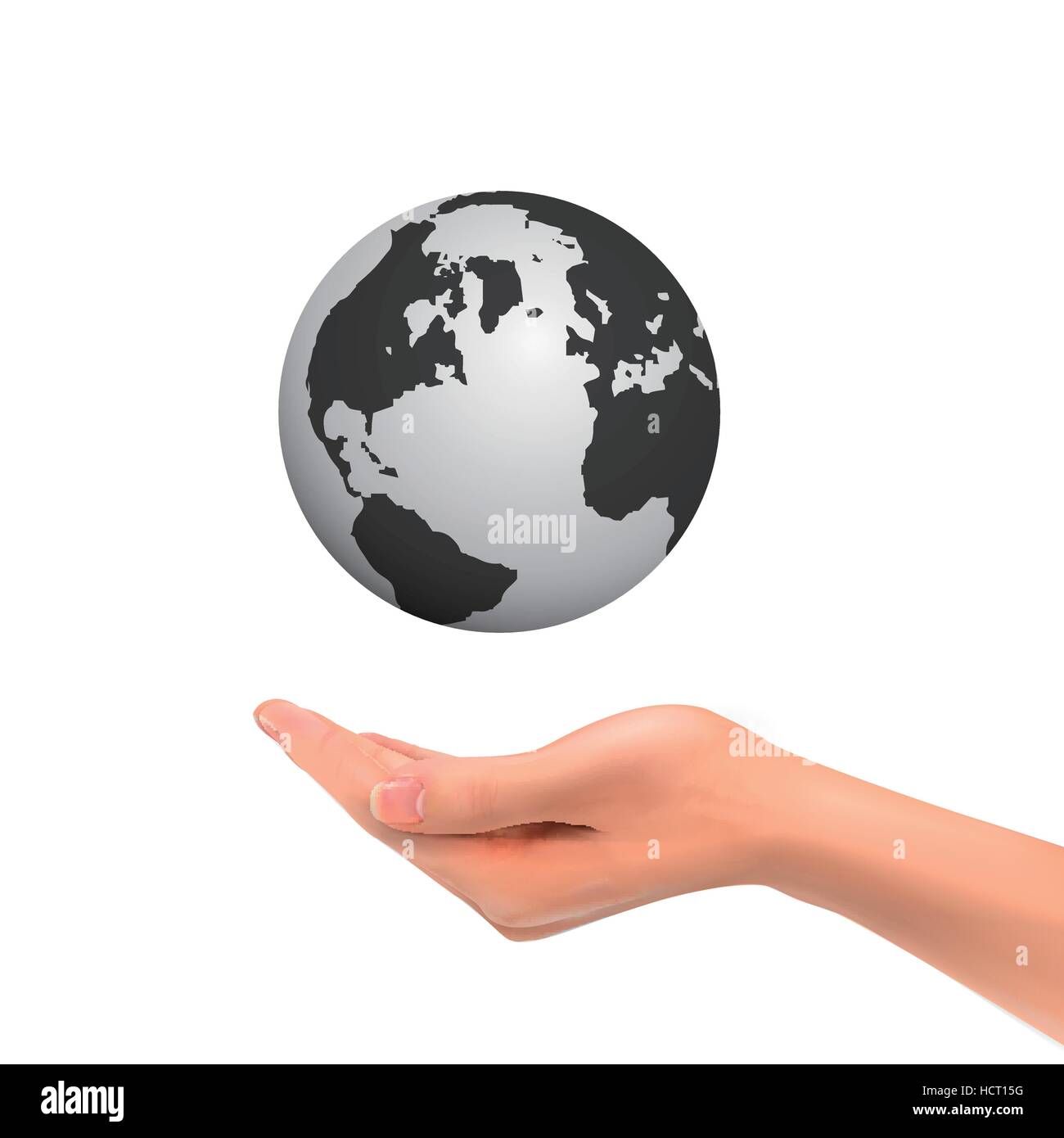 3d hand holding globe symbol over white background Stock Vector Image ...