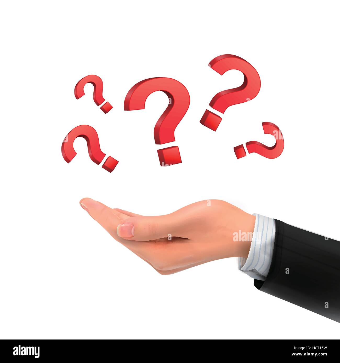 3d hand holding question marks over white background Stock Vector