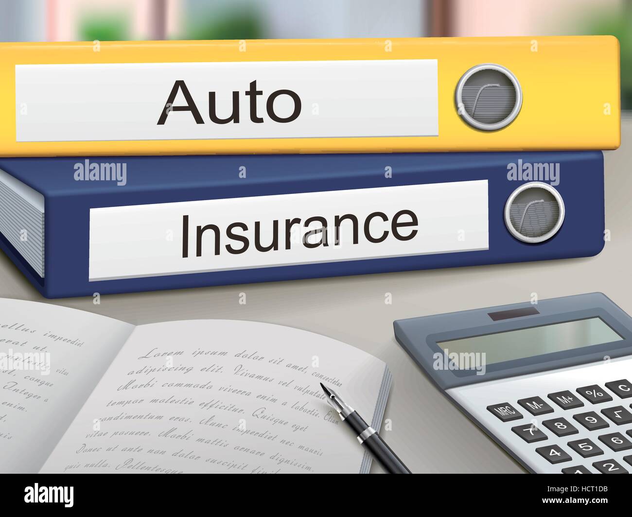 auto and insurance binders isolated on the office table Stock Vector