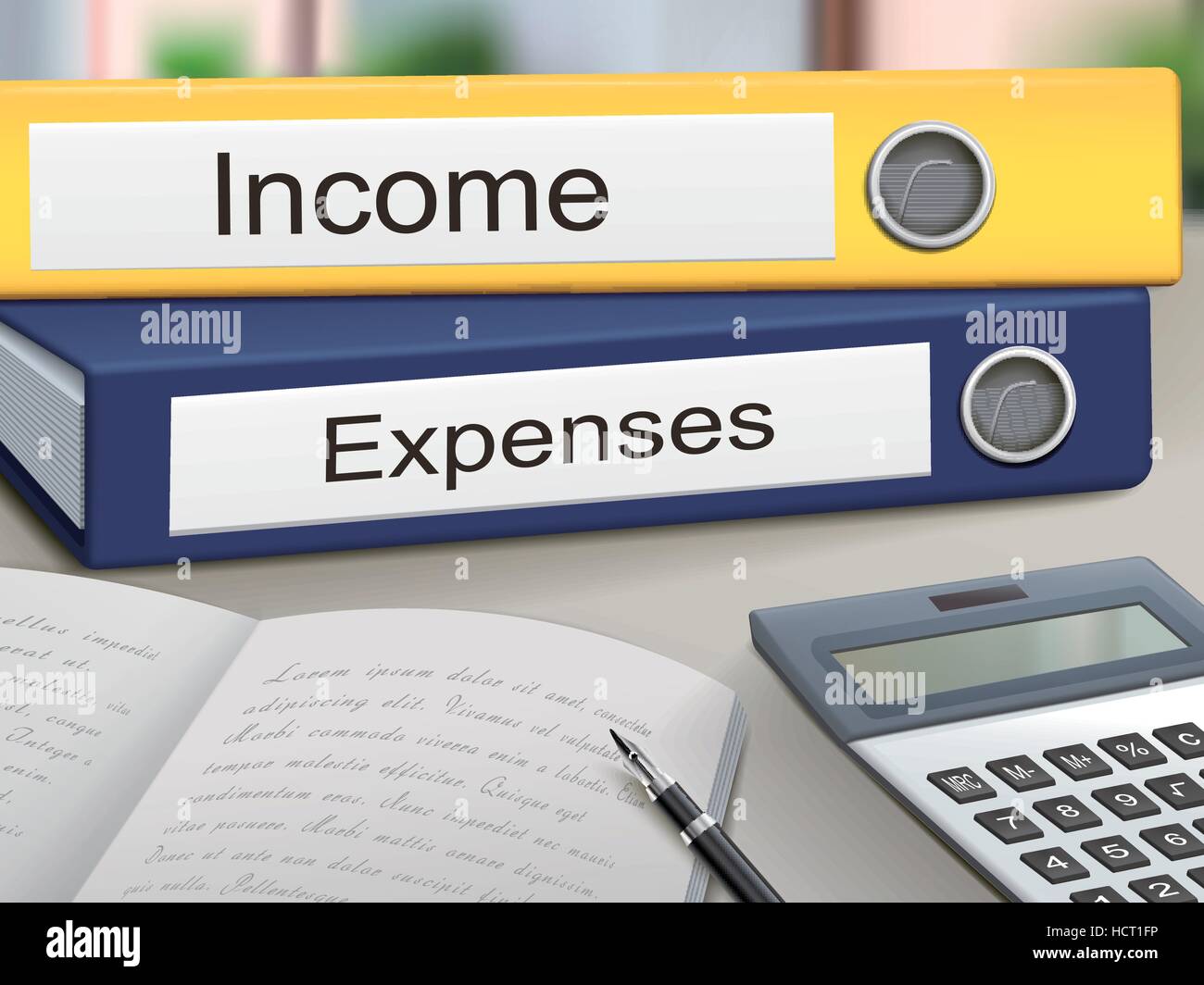 income and expenses binders isolated on the office table Stock Vector