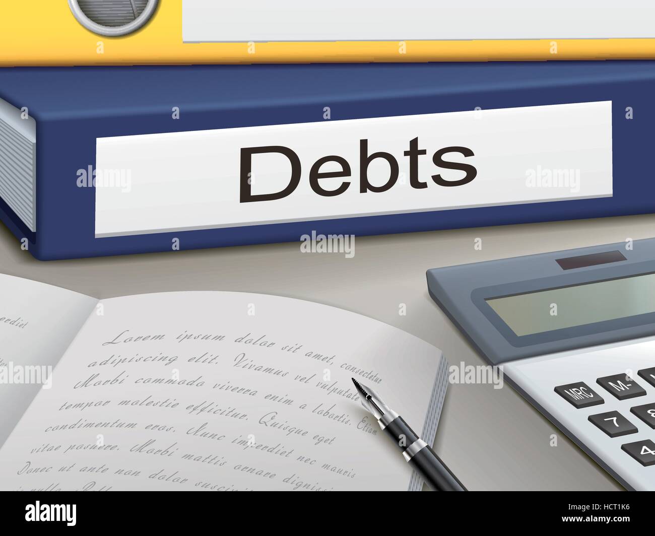 debts binders isolated on the office table Stock Vector