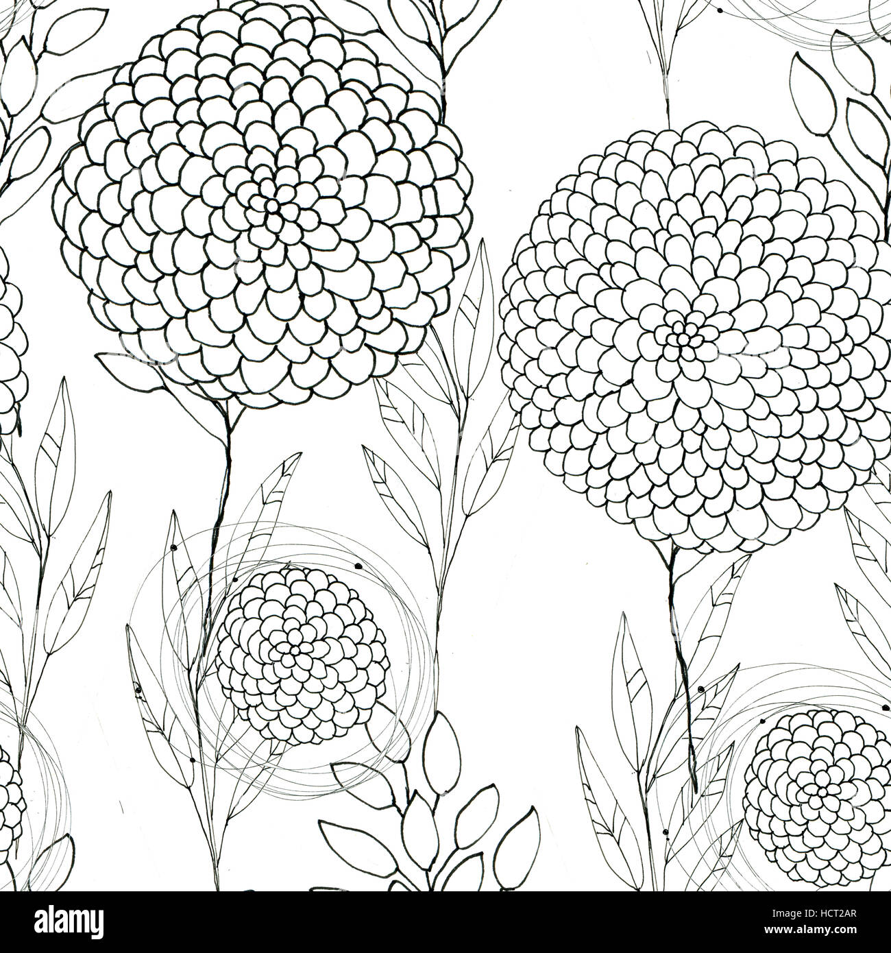 Seamless floral with abstract black and white flowers Stock Photo - Alamy