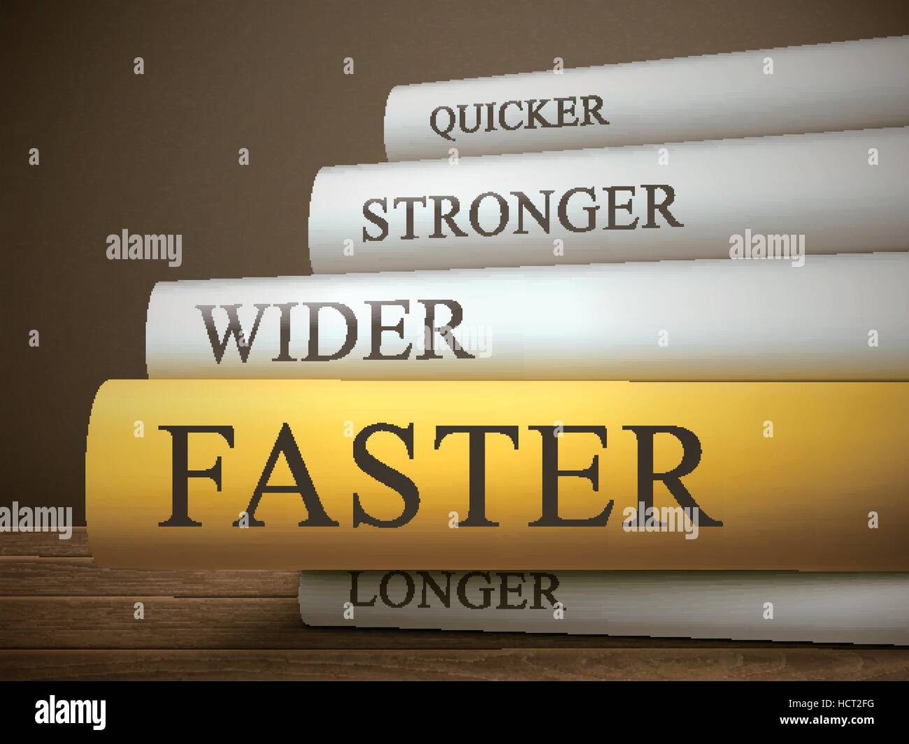 book title of faster isolated on a wooden table over dark background Stock Vector