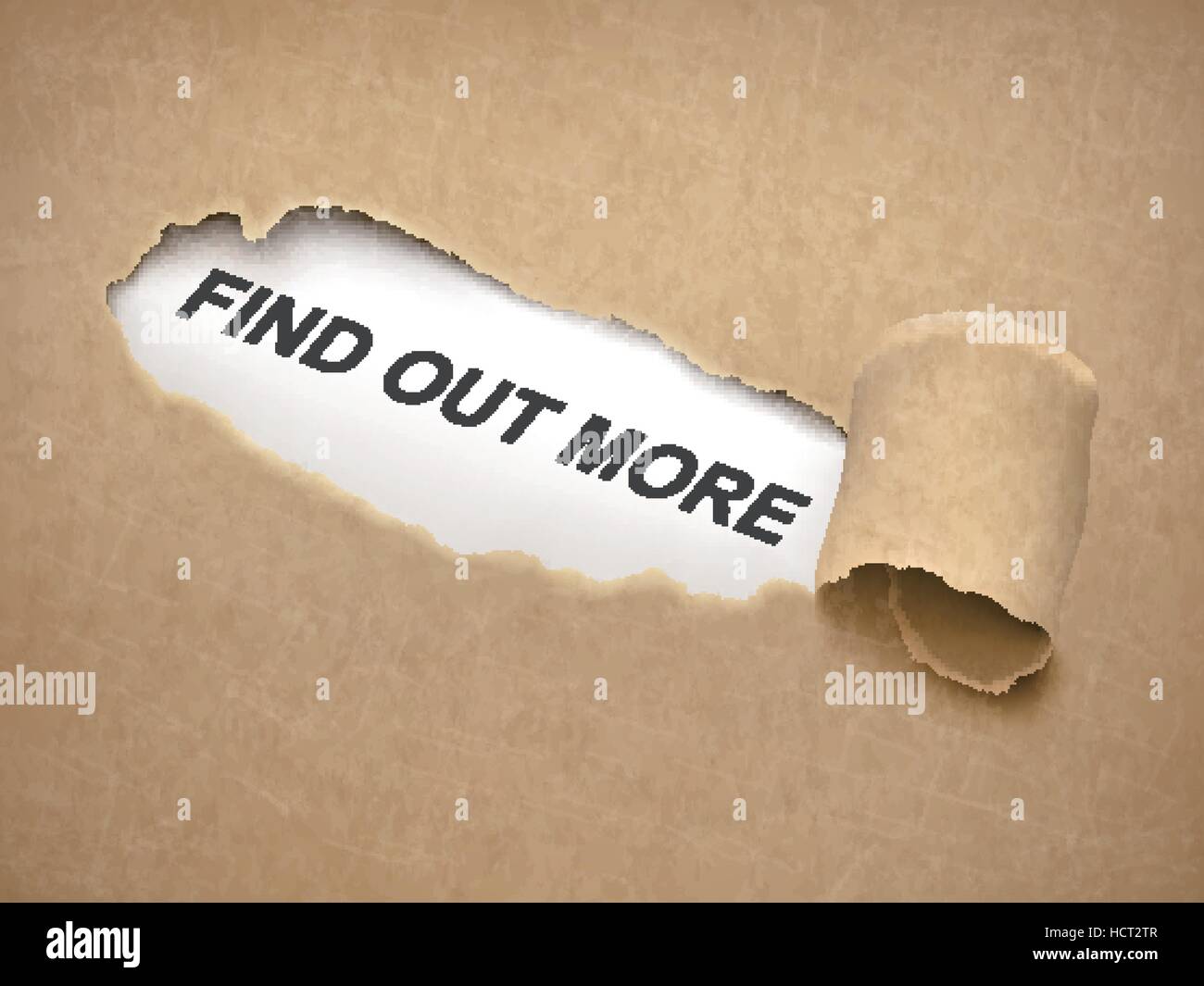 find out more words behind brown torn paper Stock Vector