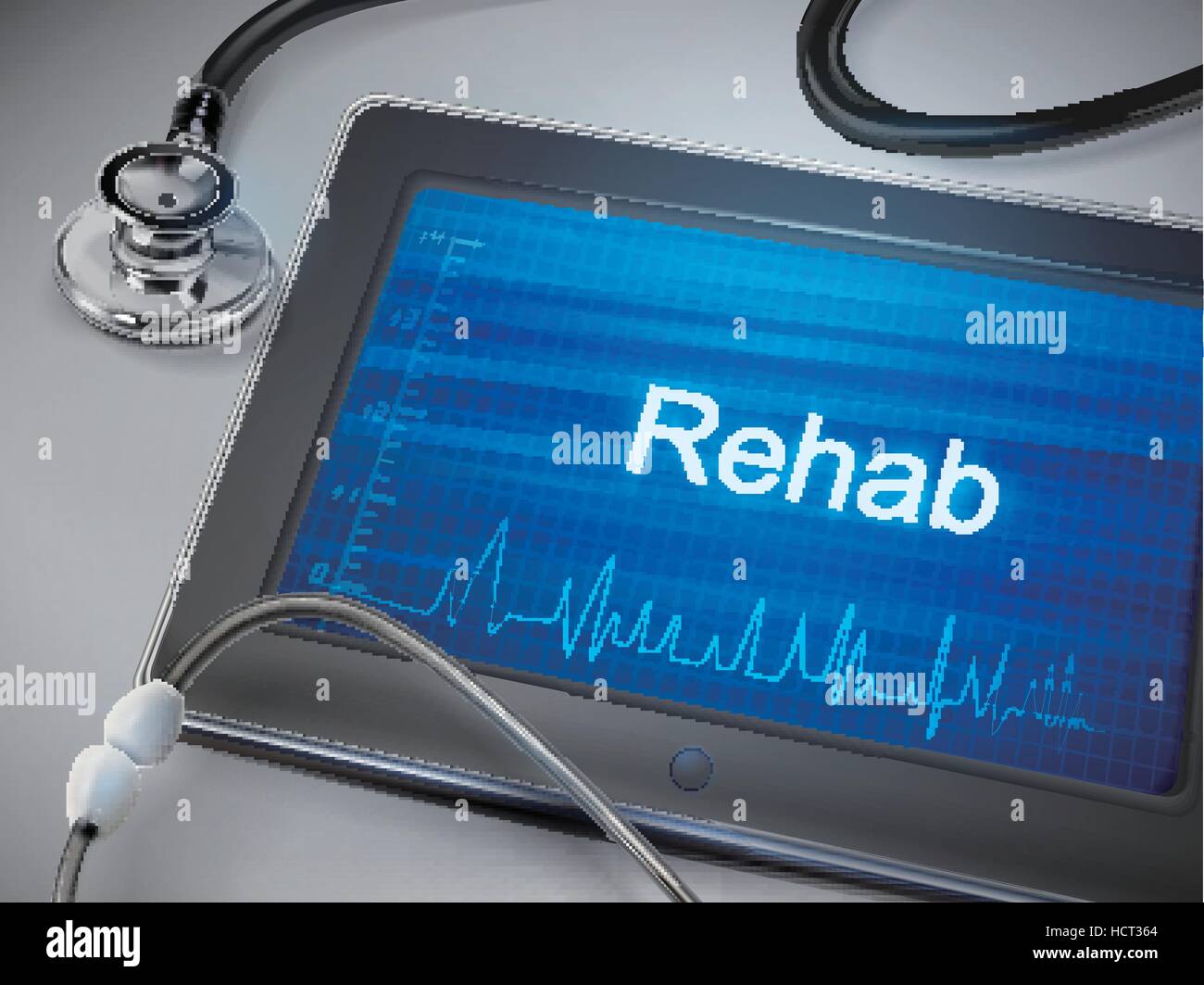 rehab word displayed on tablet with stethoscope over table Stock Vector ...