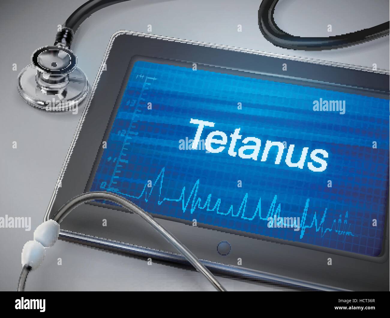tetanus word displayed on tablet with stethoscope over table Stock Vector