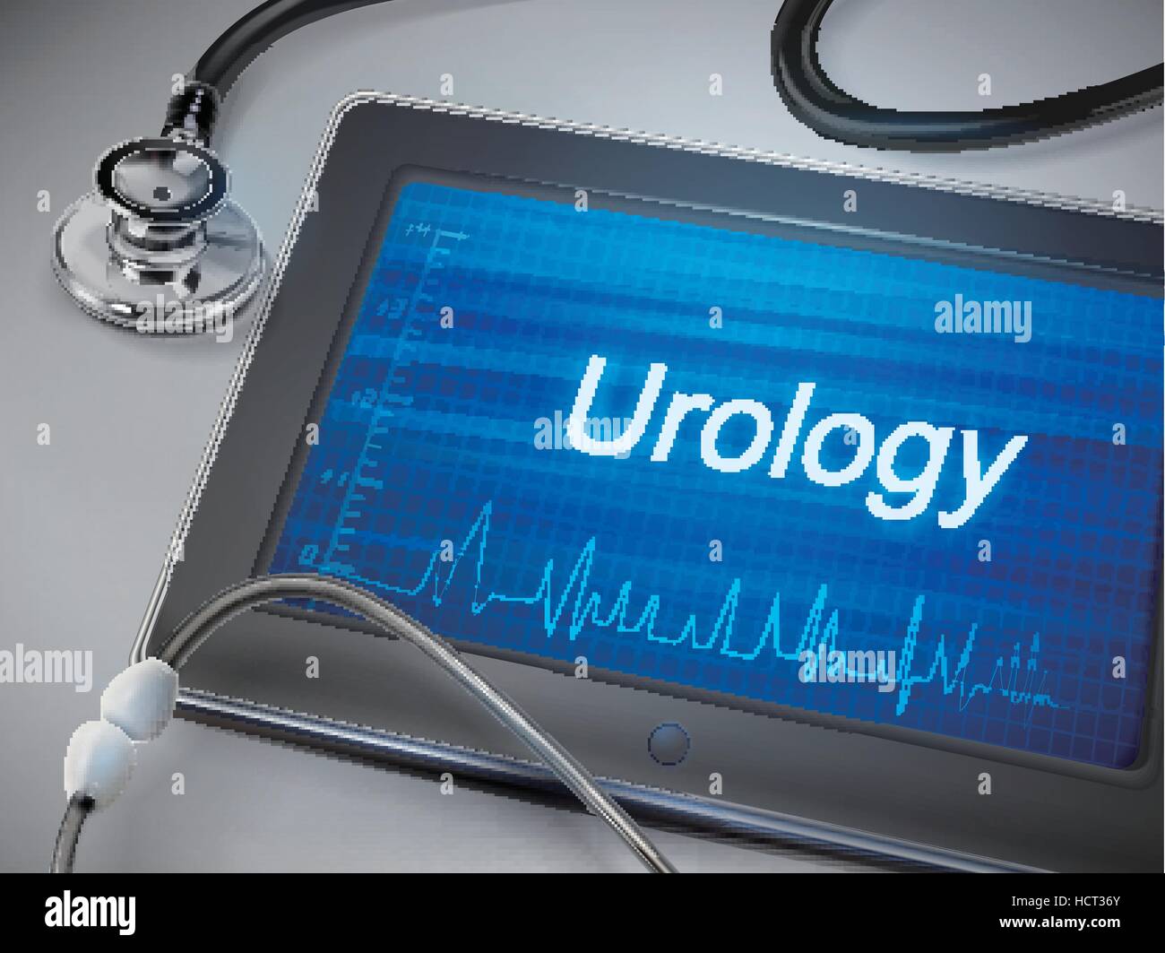 urology word displayed on tablet with stethoscope over table Stock Vector