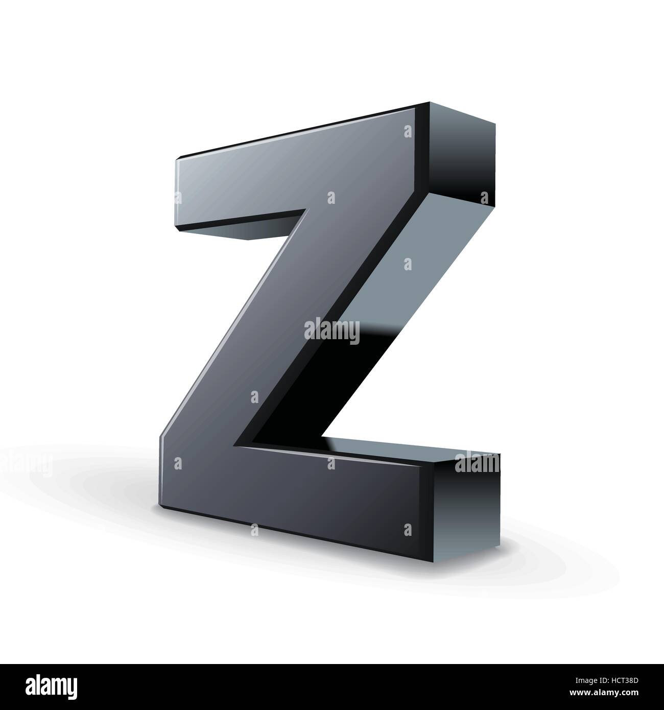 glossy black alphabet Z isolated on white background Stock Vector
