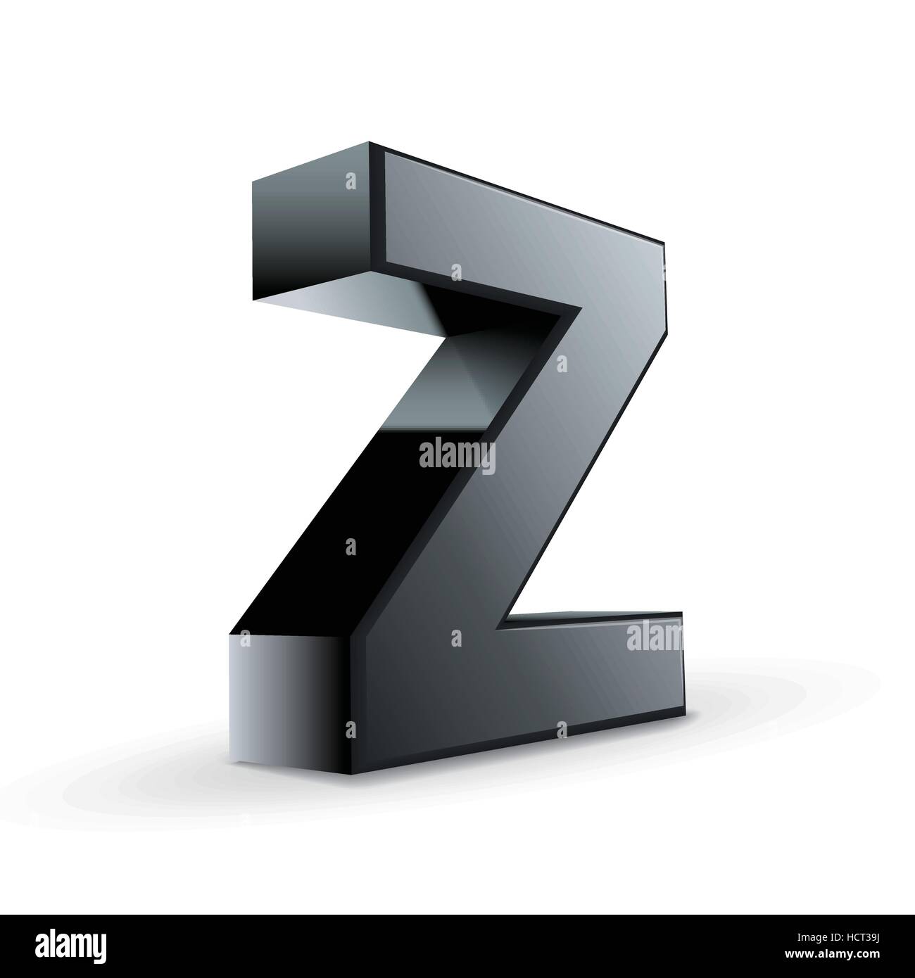 glossy black alphabet Z isolated on white background Stock Vector
