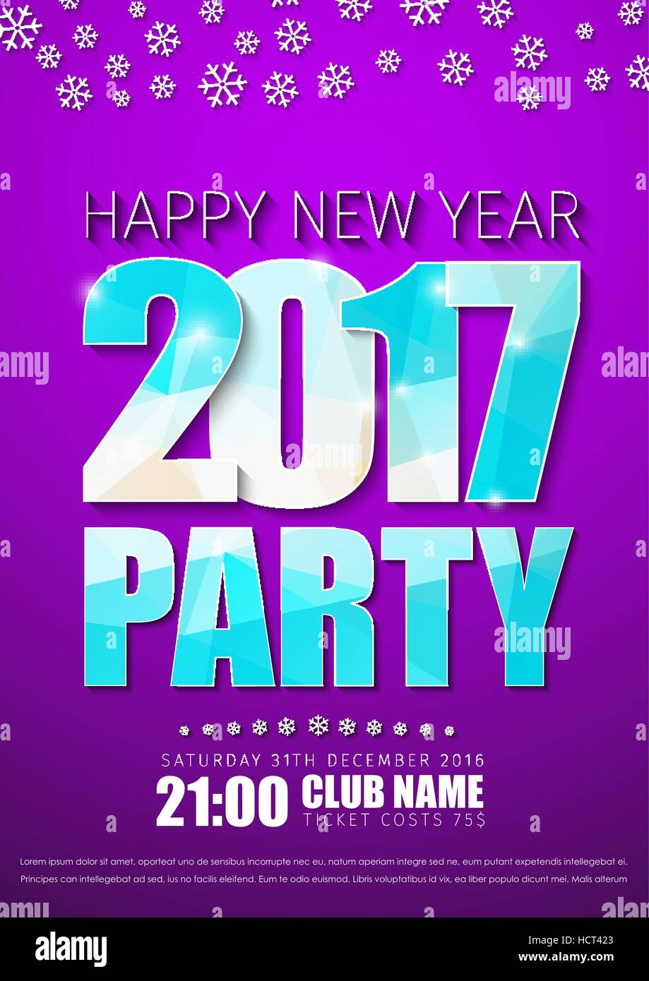 Poster Design for the New Year's party in 2017 .. purple flyer template ...