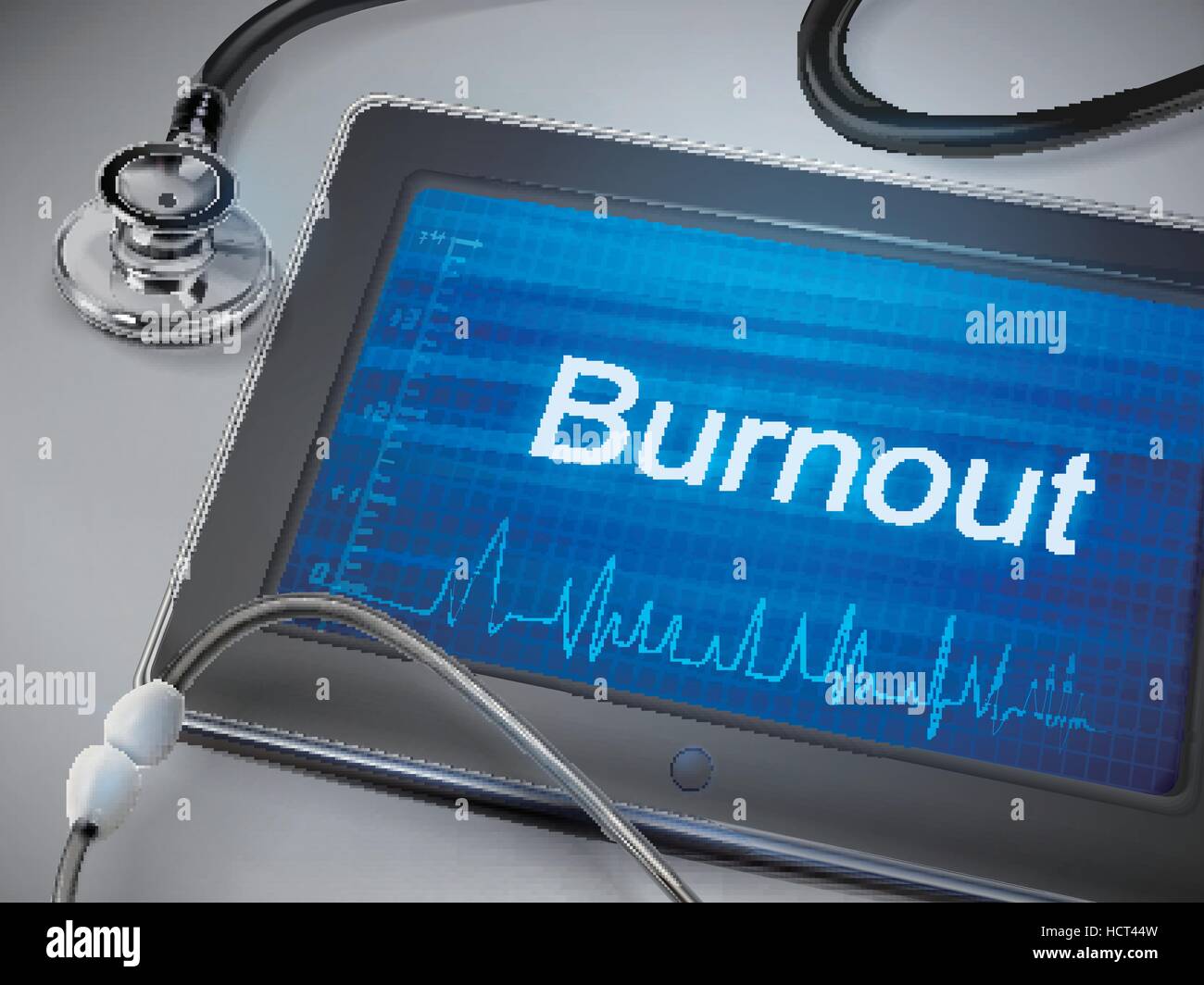 burnout word display on tablet over table Stock Vector