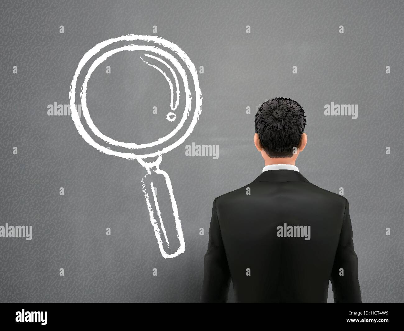 businessman with magnifying glass sketch over grey background Stock Vector