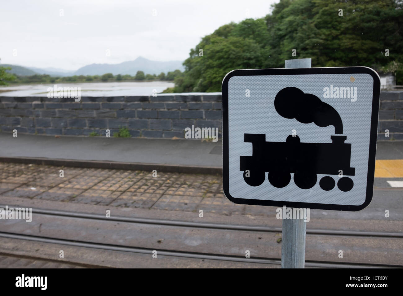 Train Sign at Crossing Stock Photo