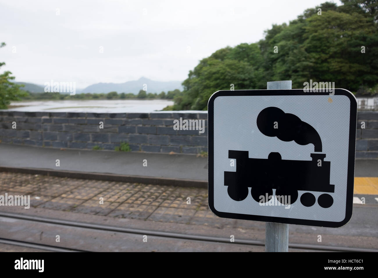 Train Sign at Crossing Stock Photo