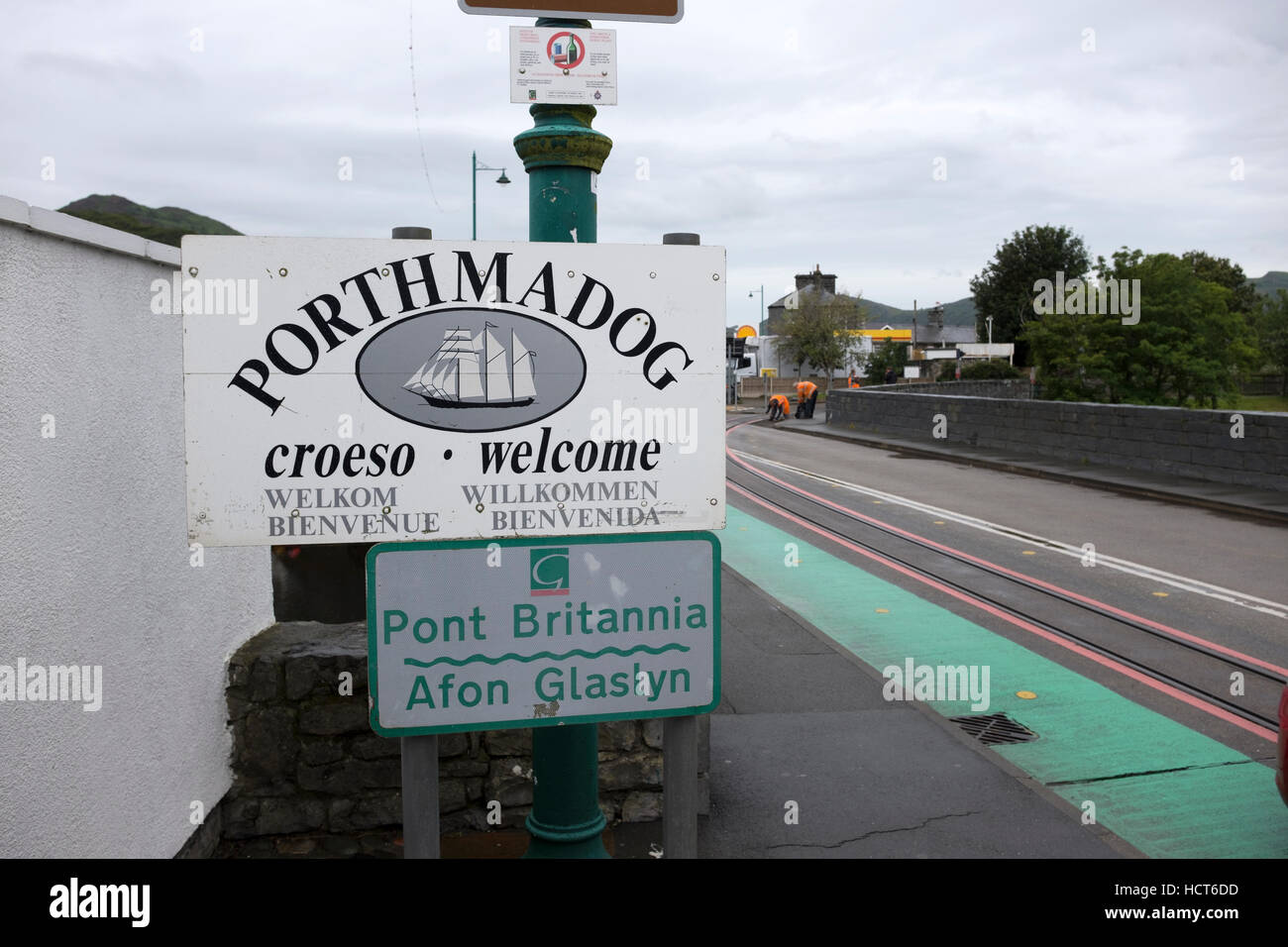 PorthMadog Welsh Welcome Sign Stock Photo